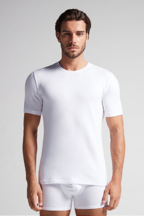 Tricou Intimissimi Short-Sleeve Modal-Cashmere Barbati Albi | AEBPRS-631