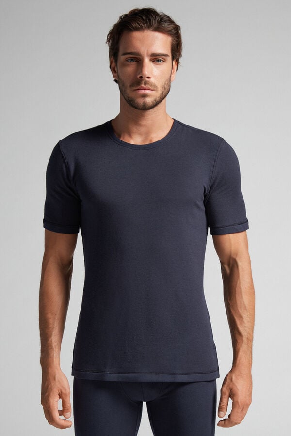 Tricou Intimissimi Short-Sleeve Modal-Cashmere Barbati Negrii | IAZJOG-879