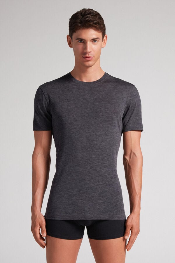 Tricou Intimissimi Stretch Merino Wool Short-Sleeve Barbati Gri | EQPCMB-684