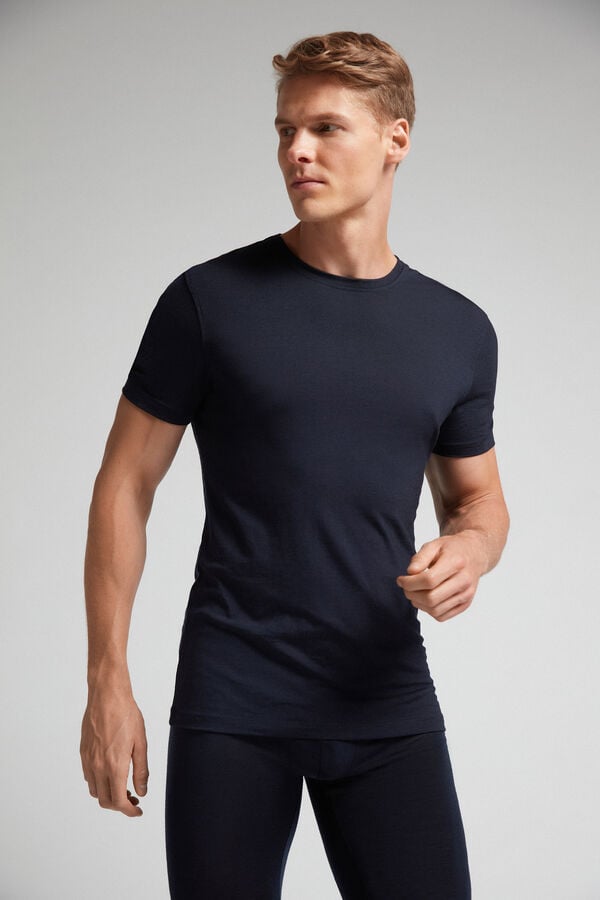 Tricou Intimissimi Stretch Merino Wool Short-Sleeve Barbati Negrii | NSCZQD-684